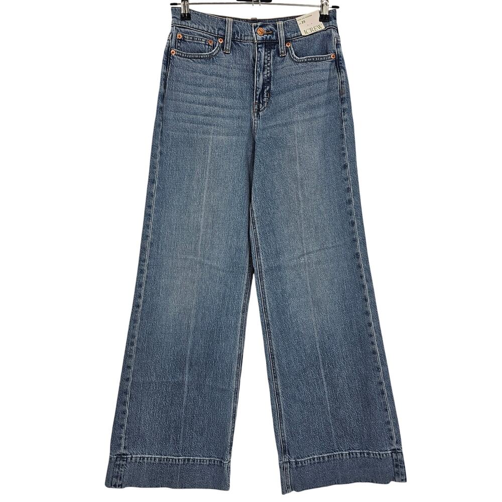 J. Crew Womans size 25 Wide Leg Denim Jeans Trousers Blue BP482 NEW FLAW